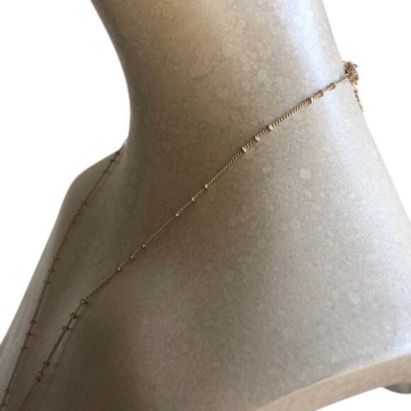 Gold Tone Small Gold Beads Black Fringed Feathered With Gold Bar Lariat Necklace - Picture 12 of 13